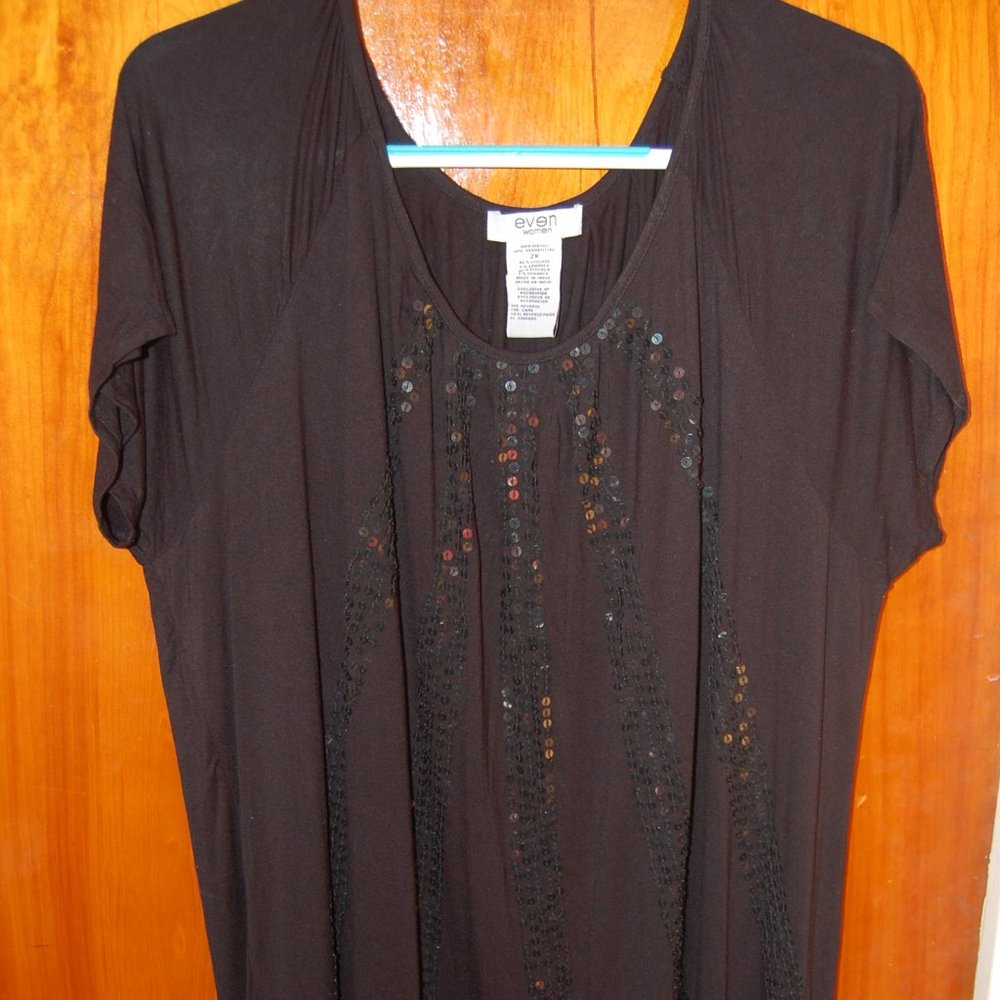 Even Women Black Sequined Accent Dress